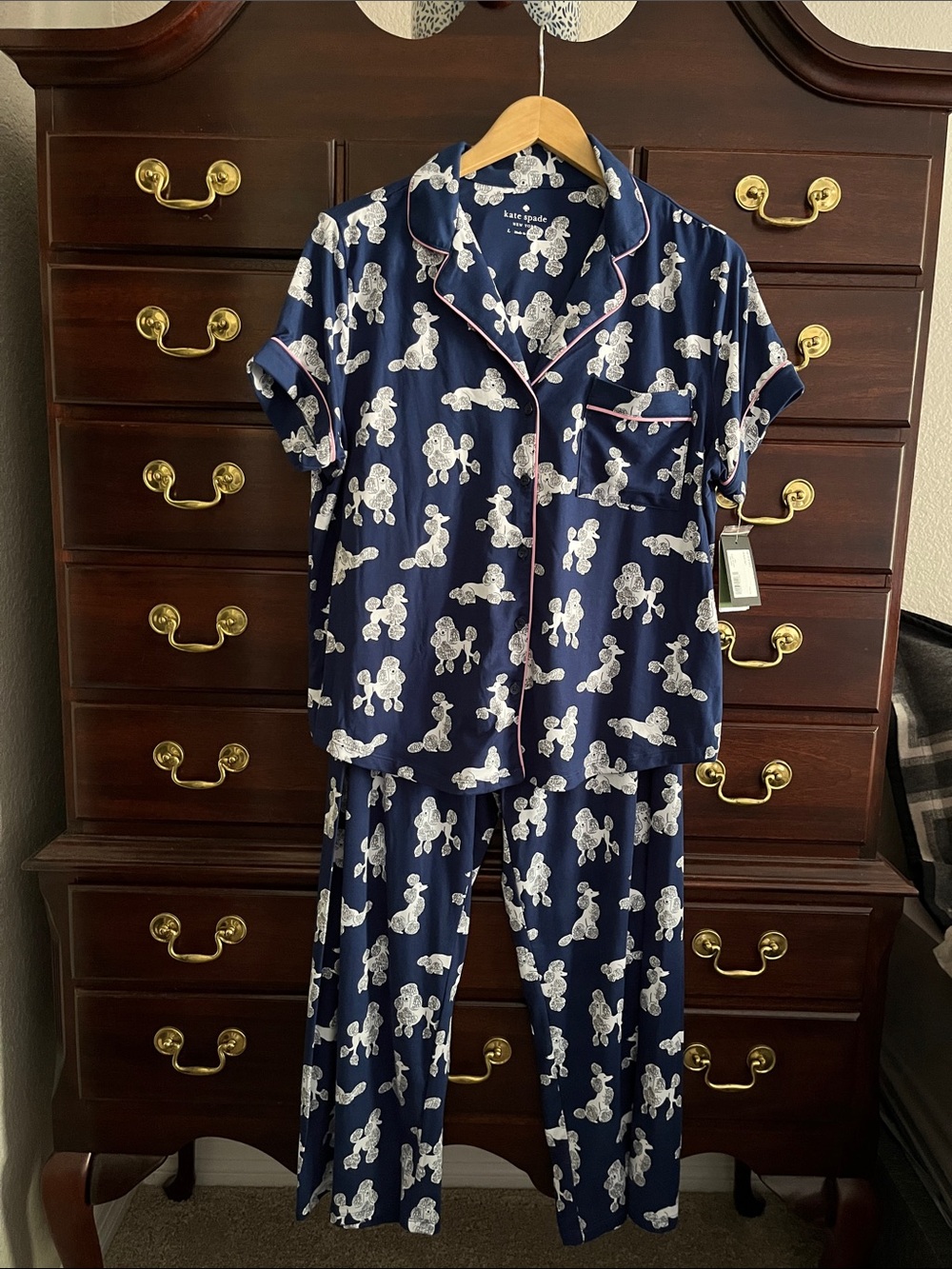NWT Kate Spade Navy Blue Poddle Print Pajama Set